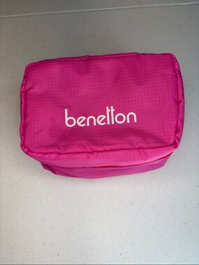United Colors Of Benetton Pink Cosmetic Parachute Fabric Pouch with Red Zip